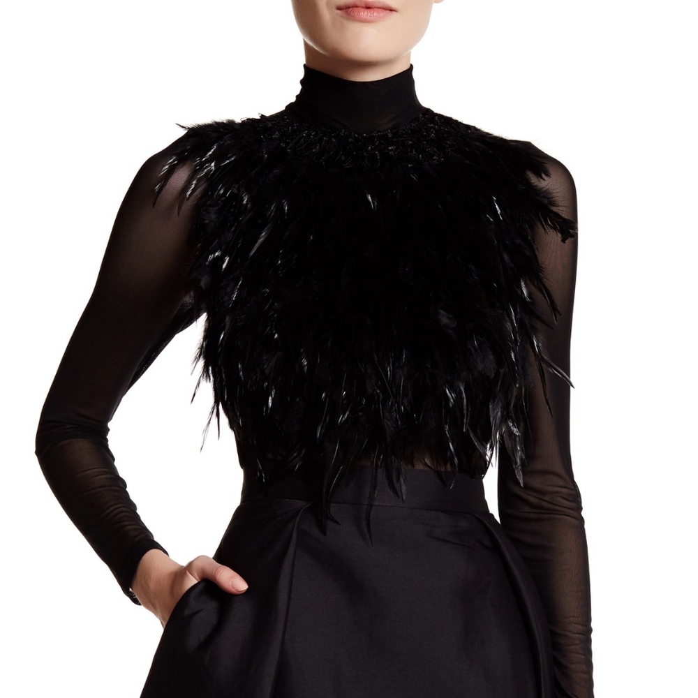 NEW Gracia sheer black feather  blouse top size s
